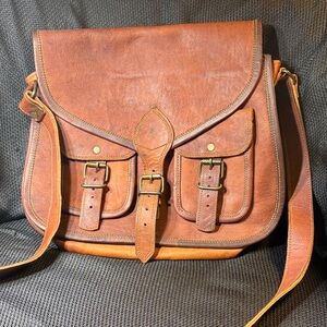Komal’s passion Brown Leather Messenger Bag - Classic Crossbody Satchel 14”